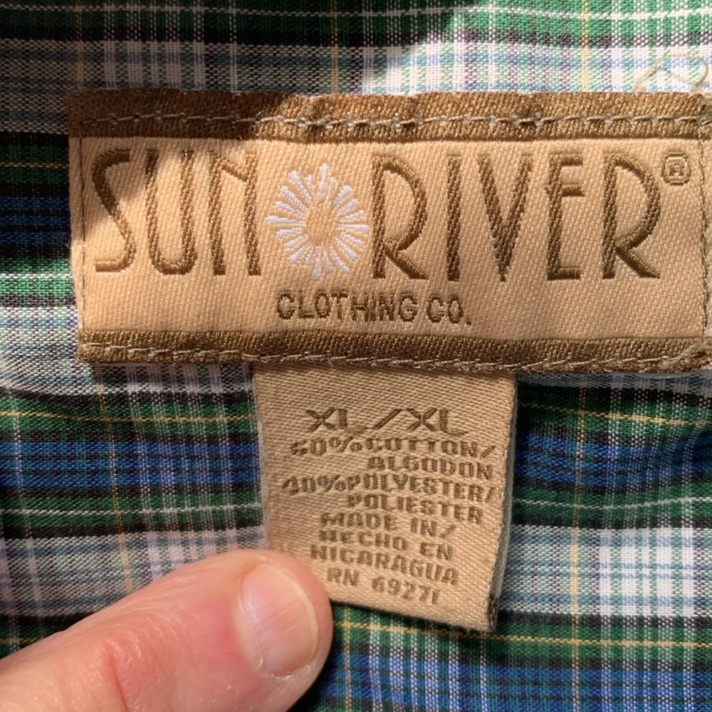 Sun River Clothing Company XL Green & Blue Plaid Button-Down Shirt EUC - Picture 7 of 8